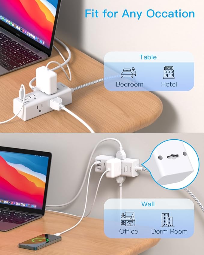 25 Ft Extension Cord with Multiple Outlets - One Beat Flat Plug Power Strip Surge Protector with 25 Ft Long Cord, 6 Outlet 3 USB Ports (1 USBC), Multi Outlet Wall Plug Home Office Dorm Room Essentials