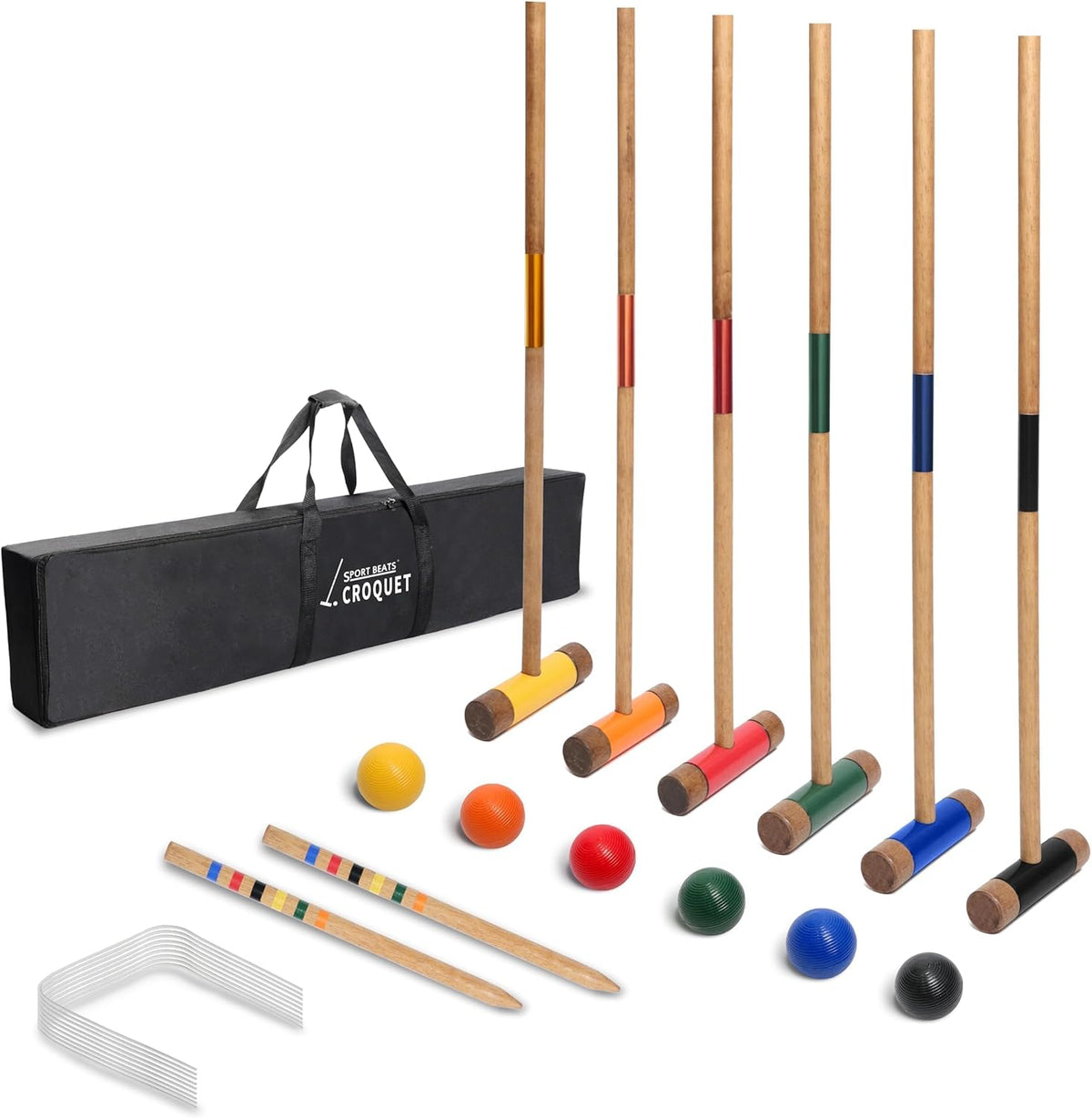 Sport Beats Croquet Set - Six Player Rubberwood Mallets, 32 Inch, Carry Case Included | Perfect for Outdoor Fun