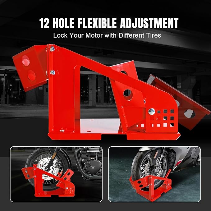 Big RED Motorcycle Wheel Chock, 1800 lbs Capacity Wheel Cradle Holder with 12 Adjustable Holes, for 16"-21" Motorcycles, Dirt Bike