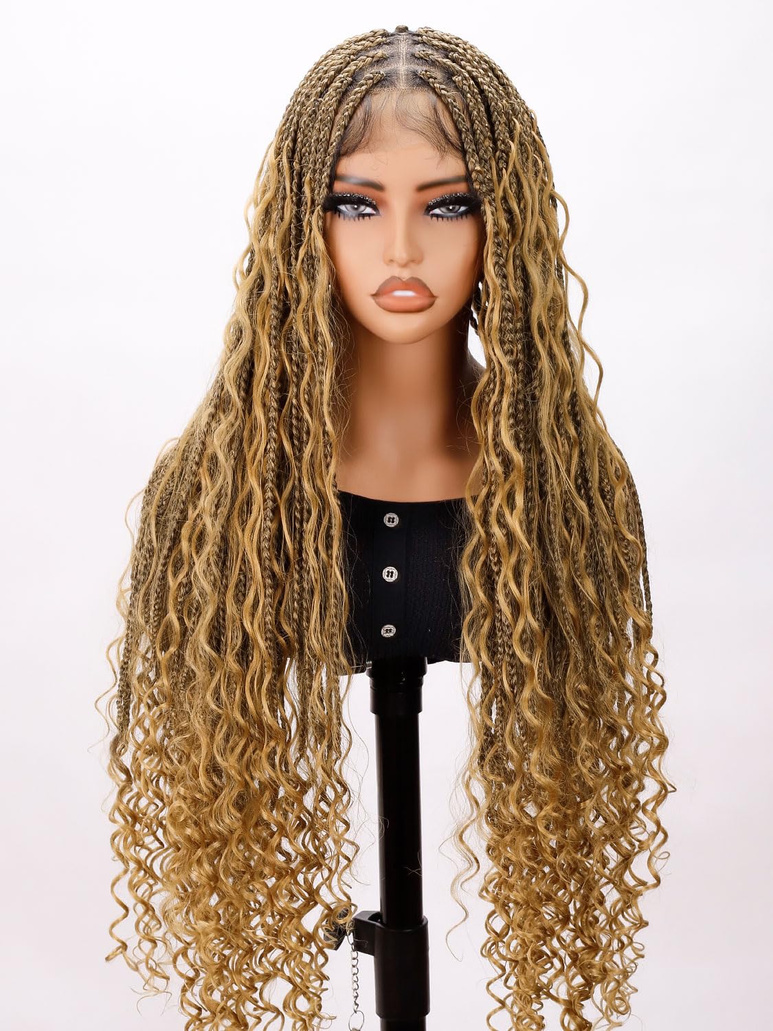 Sangtok Boho Braided Wigs For Black Women, Knotless Box Braids Wig Ombre Black To Honey Brown Bohemian Braid Wig, Full Double La