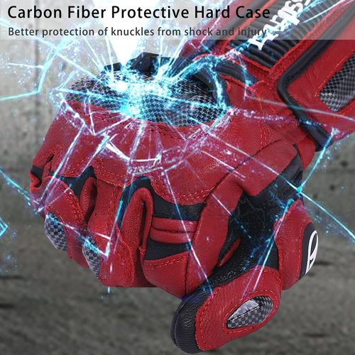 Harssidanzar Leather Motorcycle Gloves - Carbon Fiber Knuckle Protection | Unisex KM045