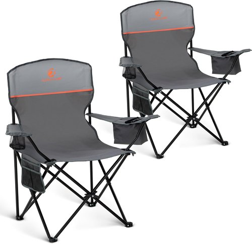 High Point Sports Portable Camping Chair - Lightweight Folding Design | 2-Pack, Supports 350 lbs, Gray