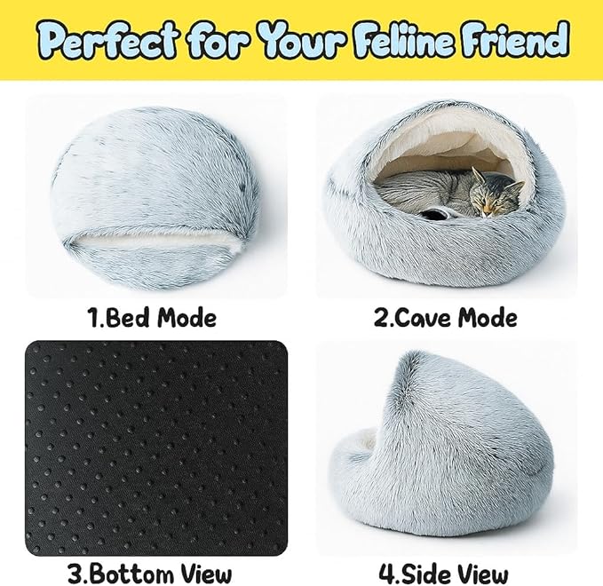 Nest Bed - Lapcatz Cat Beds for Indoor Cats, Fluffy Cat Bed Cave Plush Warm Nest for Cats (Flannel,XXL 32"x32")