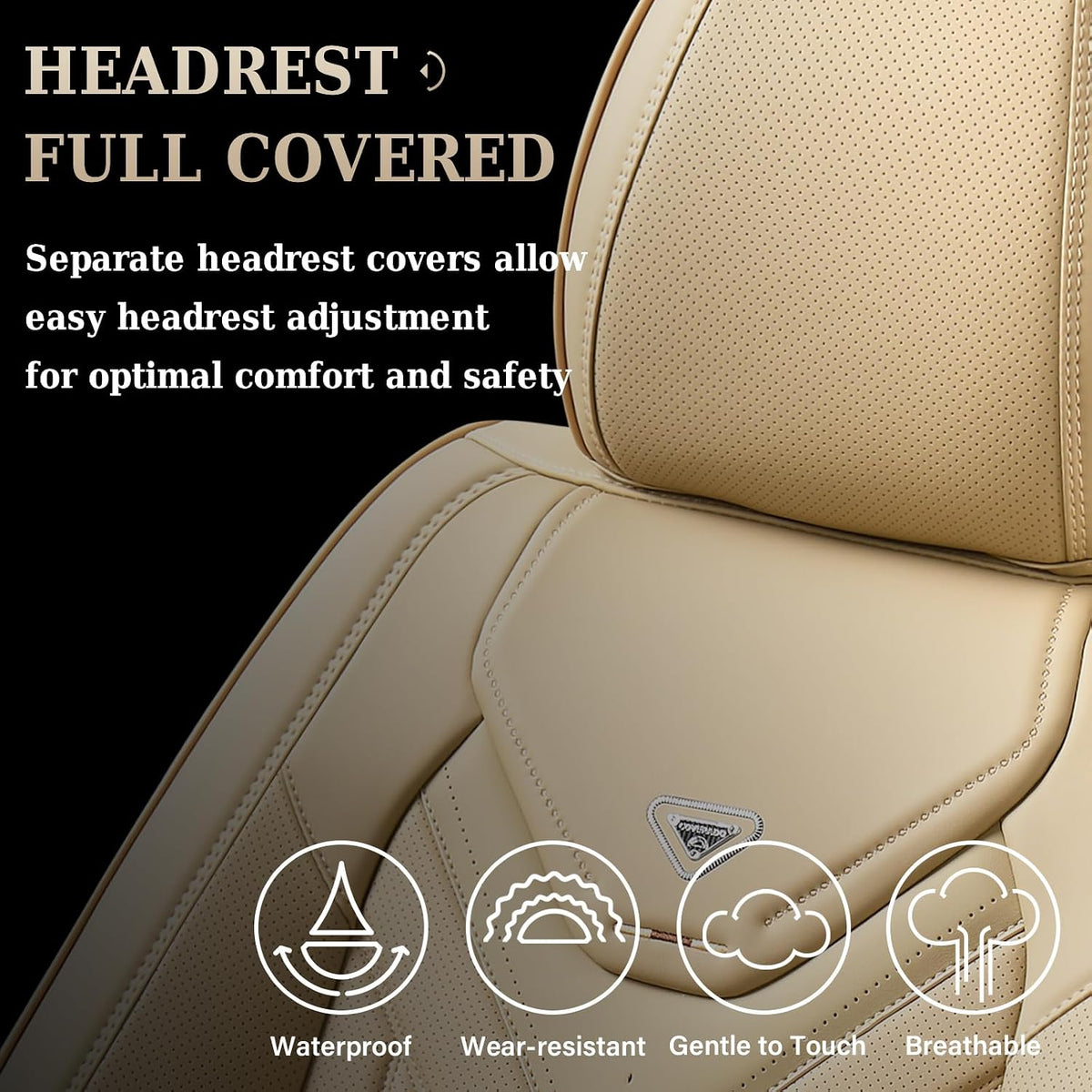 Coverado Seat Covers, Car Seat Covers Front Seats, Leather Seat Covers for Cars, Automotive Seat Covers Car Seat Protector Car Seat Cushion Universal Fit for Most Sedans SUV Pick-up Truck(Beige)