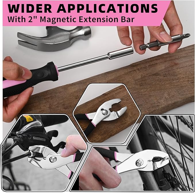 58-Piece household tool Set for home, General Household Hand Kit for home with Storage Toolbox, All Purpose Small Basic Tool kit for Women, Girls and Ladies,Pink