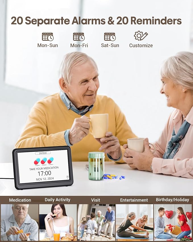 Clock with Day and Date for Elderly, Dimmable Dementia Alzheimers Clocks for