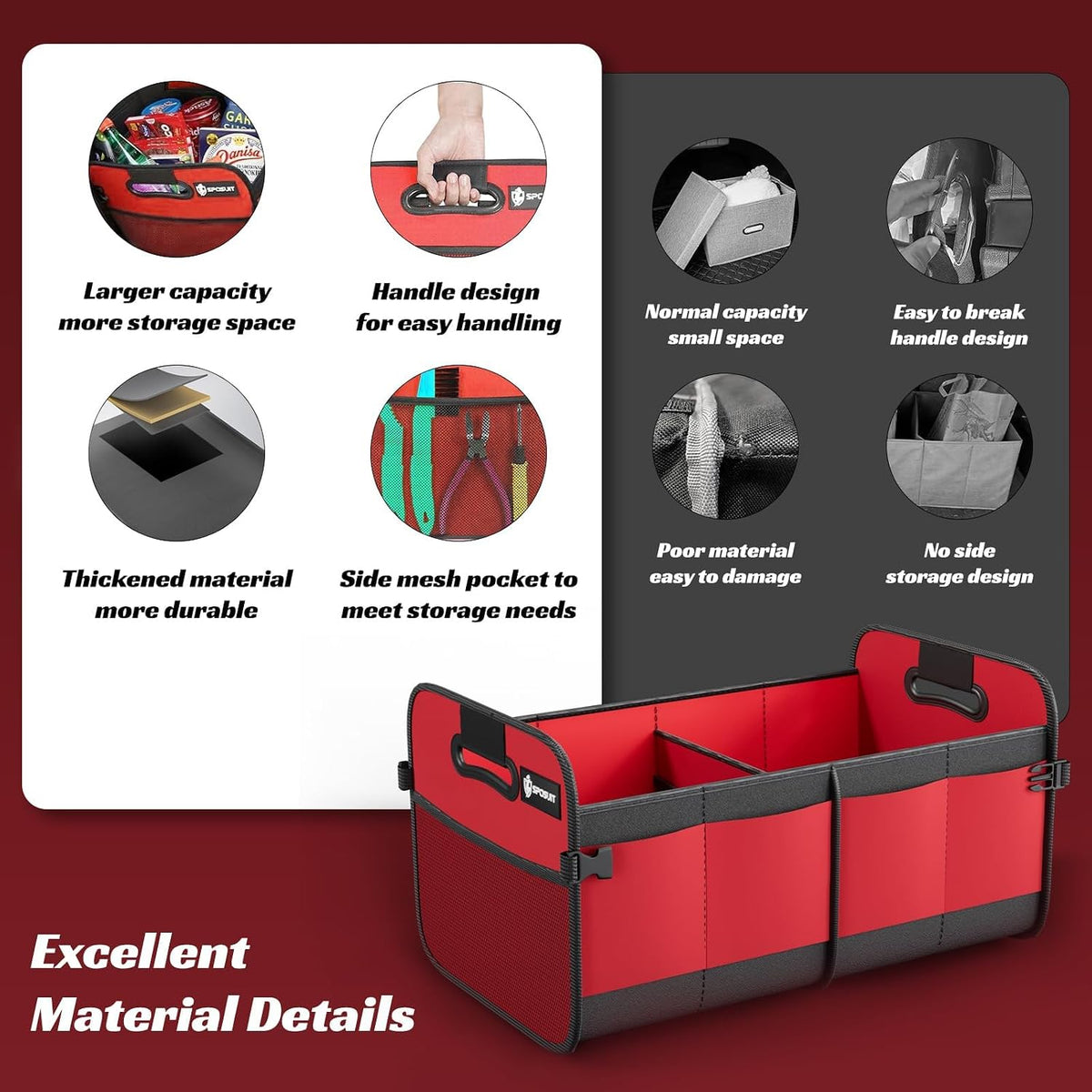 Sposuit Trunk Organizer for Car - 70L Collapsible Car Storage with 11 Pockets & Reinforced Handles, SUV Trunk Organizers for Grocery Cargo