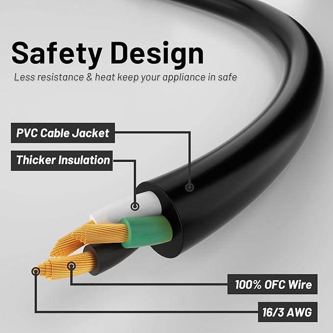 16/3 Black Indoor Outdoor Extension Cord 10 Ft 2 Pack Waterproof, Extension Cord with 3 Prong Grounded Plug,13A 1625W 16AWG SJTW, Flexible Weatherproof Power Cable