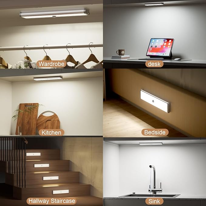 Under Cabinet Lighting,Rechargeable Motion Sensor Light Indoor Night Lights with Remote,58LED RGB under cabinet lights Bar,15Colors Wireless Under Counter Light Closet Lights for Kitchen,Stair