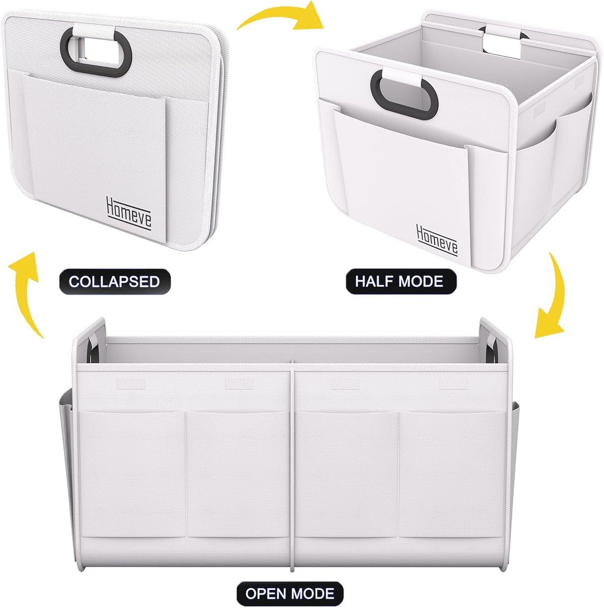Homeve Car Trunk Organizer for SUV, 18.5Gal Large Capacity No-Sag Heavy Duty, Foldable Waterproof Anti-Slip Storage with 12 Pockets, Fit Sedan, Truck, Universal Car Accessories, White, 2 Compart,Large