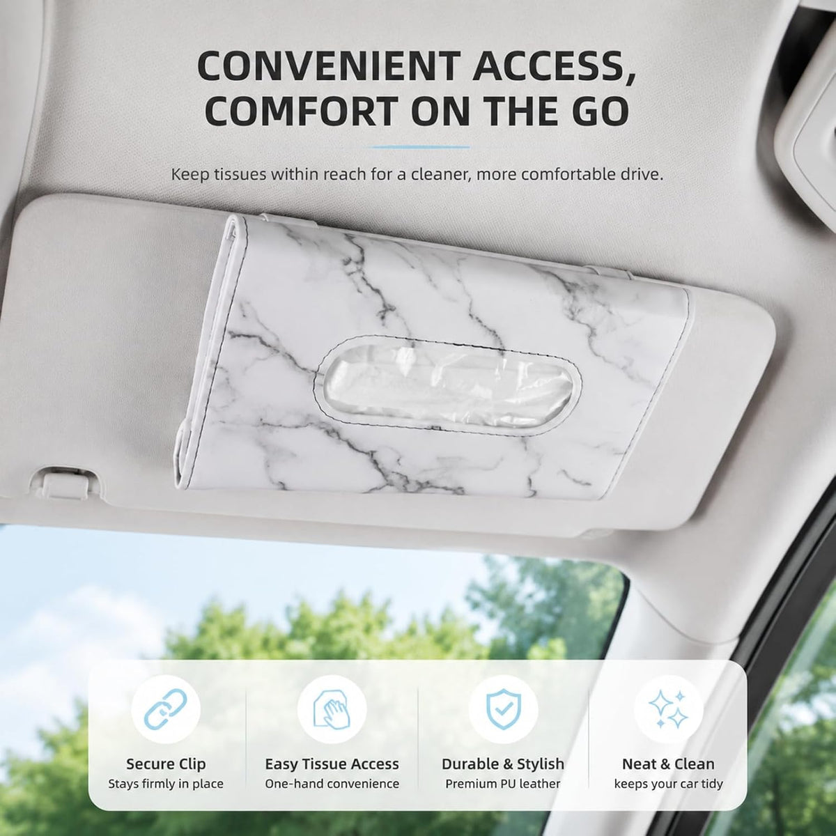 Car Tissue Holder, Marble White Print Sun Visor Napkin Holder