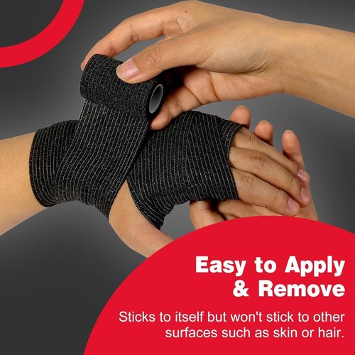 AZEN Self-Adhesive Bandage Wrap - 120 Pack Black Athletic Tape, 2" X 5 Yards for Ankle Support