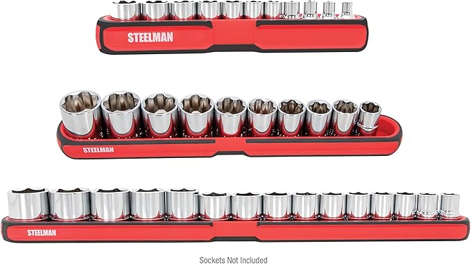 Steelman 3-Piece Magnetic Socket Storage and Parts Accessory Tray Set, Small (6-Inch), Medium (12-Inch), and Large (18-Inch) (75108)
