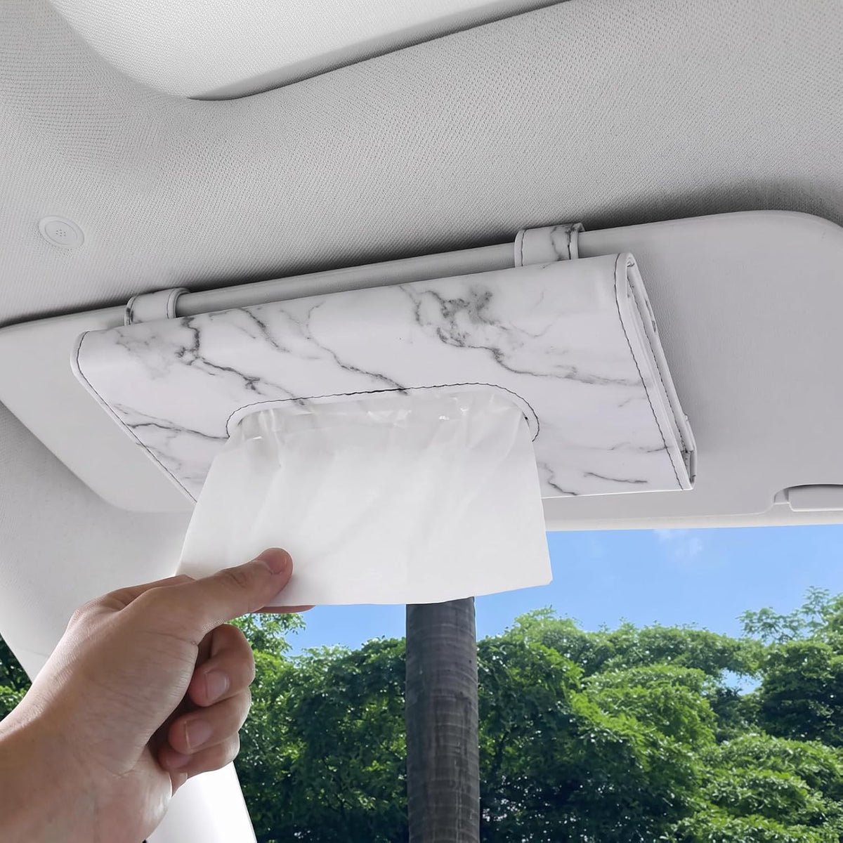 Car Tissue Holder, Marble White Print Sun Visor Napkin Holder