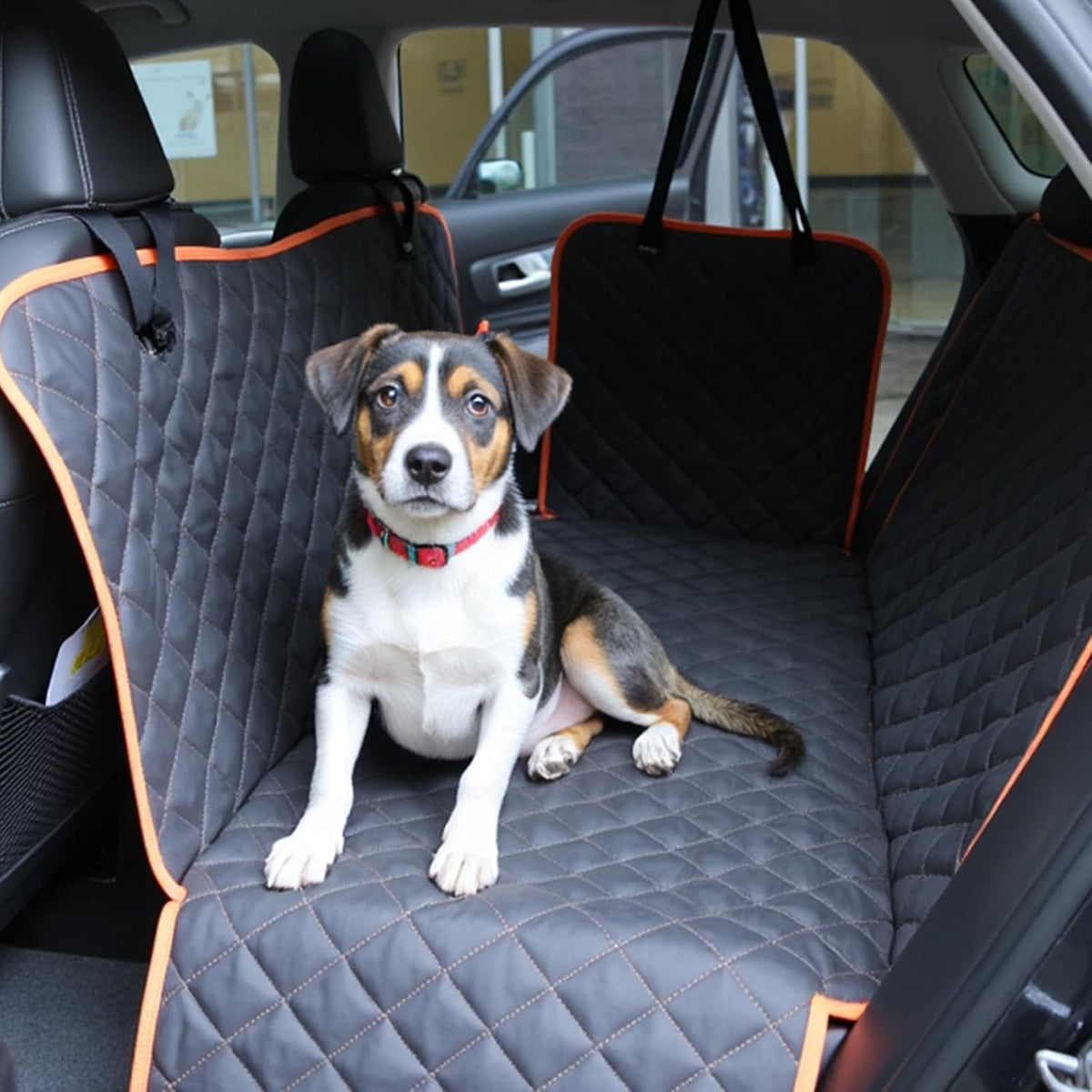 Amazon Basics Dog Car Seat Cover for Back Seat, Scratch-Resistant Nonslip Hammock with Side Flaps and Seatbelt Openings for Cars, SUVs, and Trucks, Black