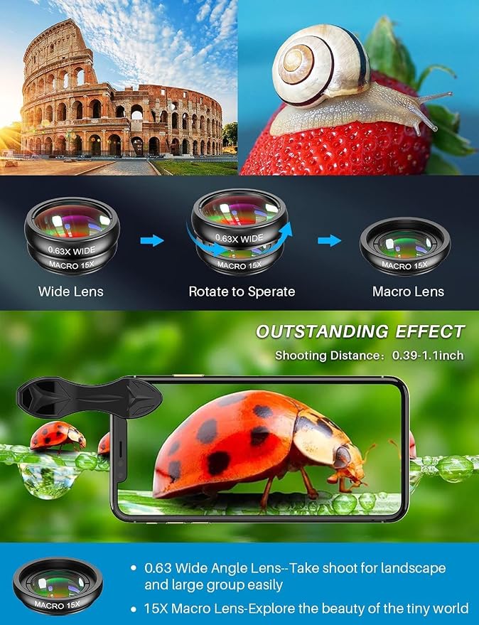 MIAO LAB 10 in 1 Cell Phone Camera Lens Kit, Wide Angle Lens & Macro