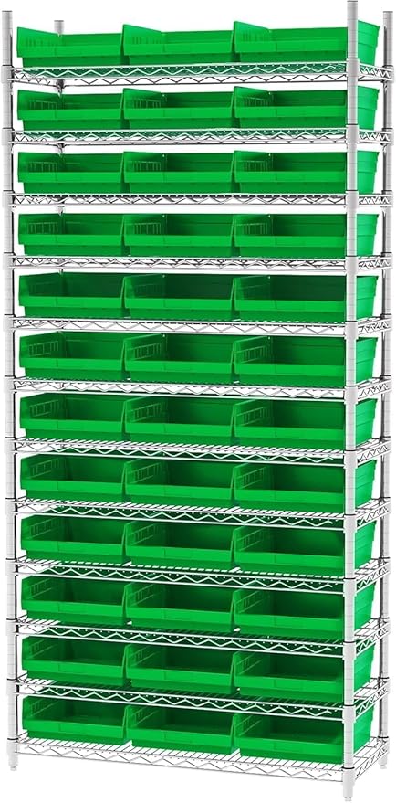 Akro-Mils 30170 Plastic Shelf Bins, Heavy Duty Storage Bins for Garage, Closet, and Drawer Organization, 12" x 11" x 4", Green, 12-Pack