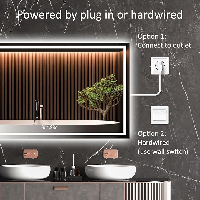 LED Bathroom Mirror 60x40 Inch Anti-Fog Bathroom Mirror with Lights, Wall Mounted Lighted Vanity Mirrors, Dimmable, Backlit + Front Lit, Smart Bathroom Vanity Mirror with 3 Colors Temperature