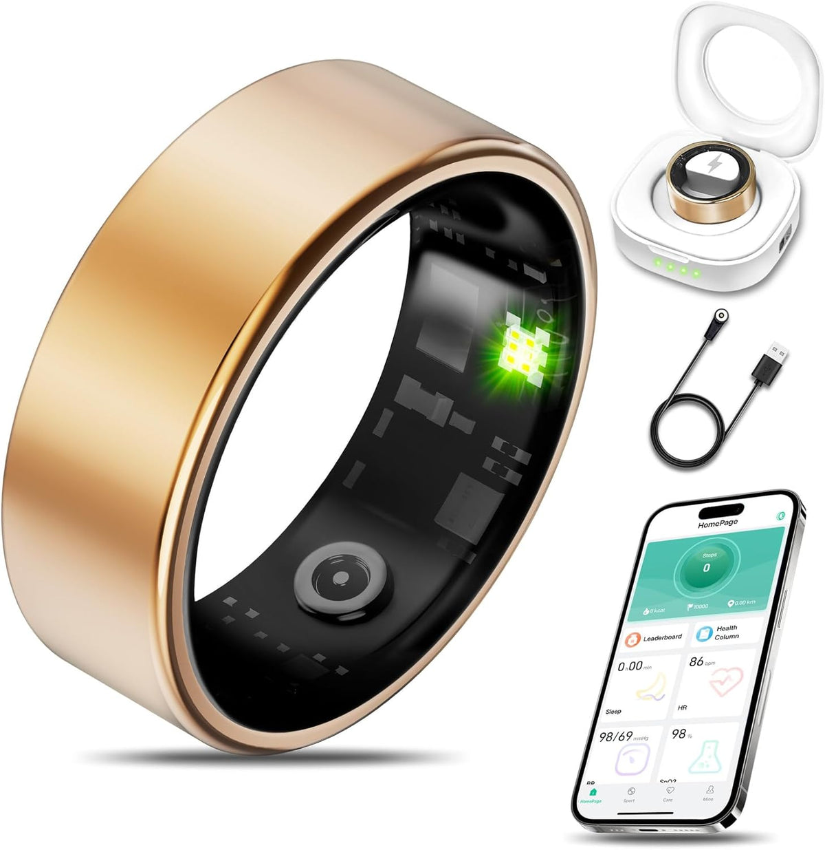Smart Health Ring - Fitness Tracker for Heart Rate, Blood Oxygen & Sleep Monitoring | IP68 Waterproof, Rose Gold 6