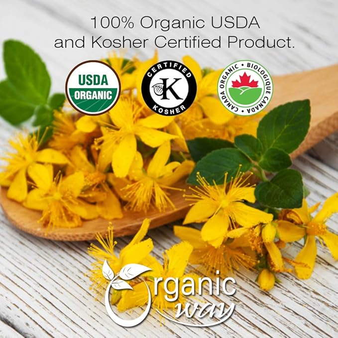 Organic Way St. John's Wort Whole (Hypericum perforatum) - Herbal Tea | European Wild-Harvest | Organic, Kosher & USDA Certified | Vegan, Non GMO & Gluten Free | Origin - Albania (1/4LBS / 4Oz)