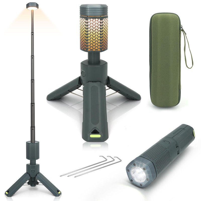 Telescopic Camping Lights,Portable Camping Lantern with Storage Bag,10500mAh Rechargeable Outdoor Adventure Emergency Light,Waterproof LED Work Lights with Magnetic (Gray)