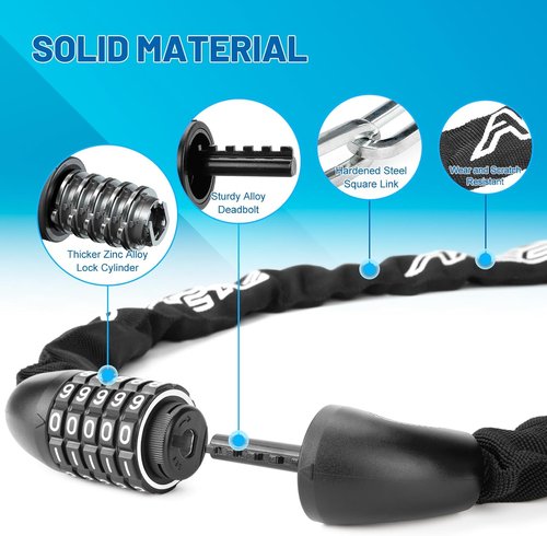 APECYC Heavy Duty Bike Chain Lock - 5 Digit Combination Anti-Theft Security | 3FT/4FT/5FT Hardened Steel Links