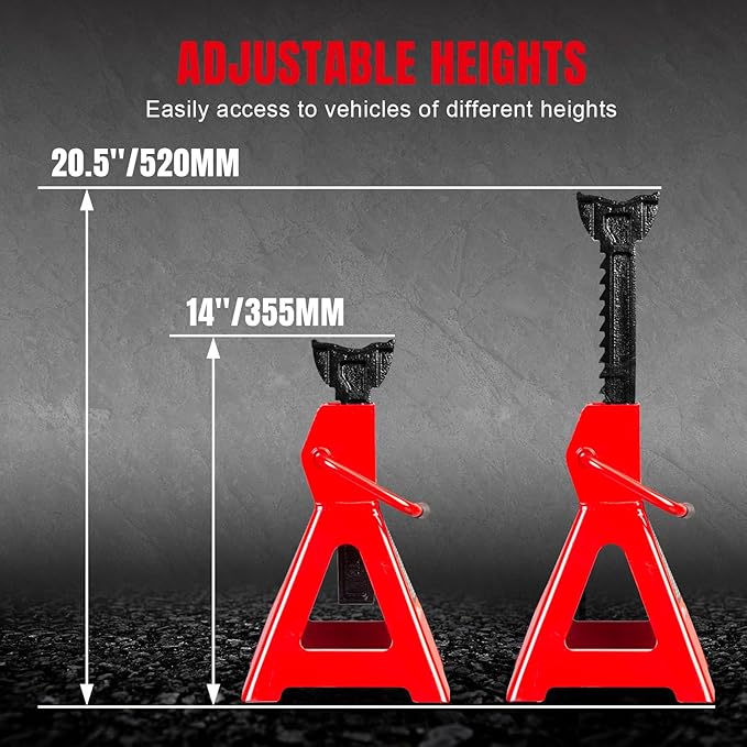 Big RED Torin 3 Ton Steel Jack Stands: for Small SUVs, Cars, Trucks, Trailers - Red, 1 Pair (2 Pack)