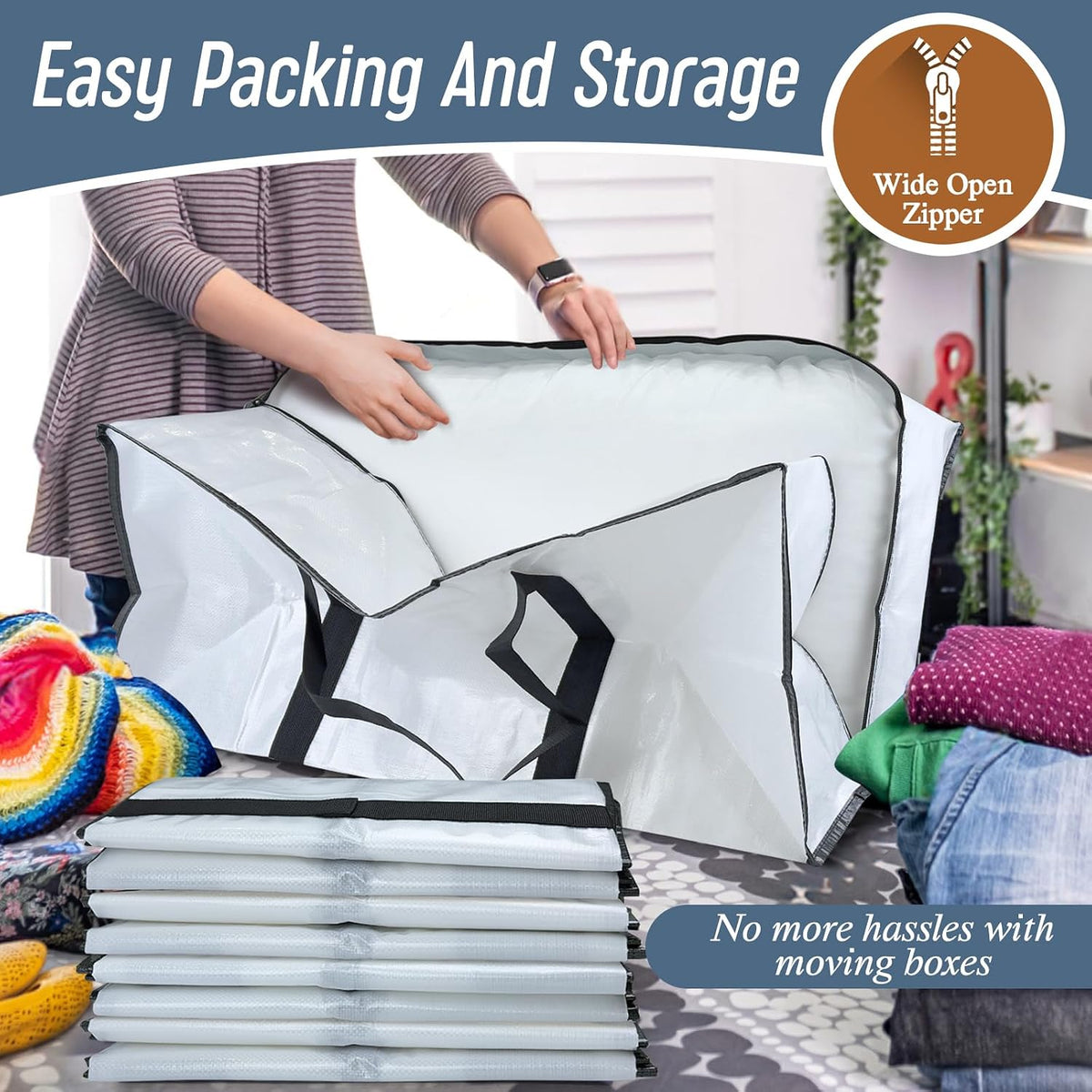 12 Pack Extra Heavy Duty Large Moving Bags with Strong Zipper, White