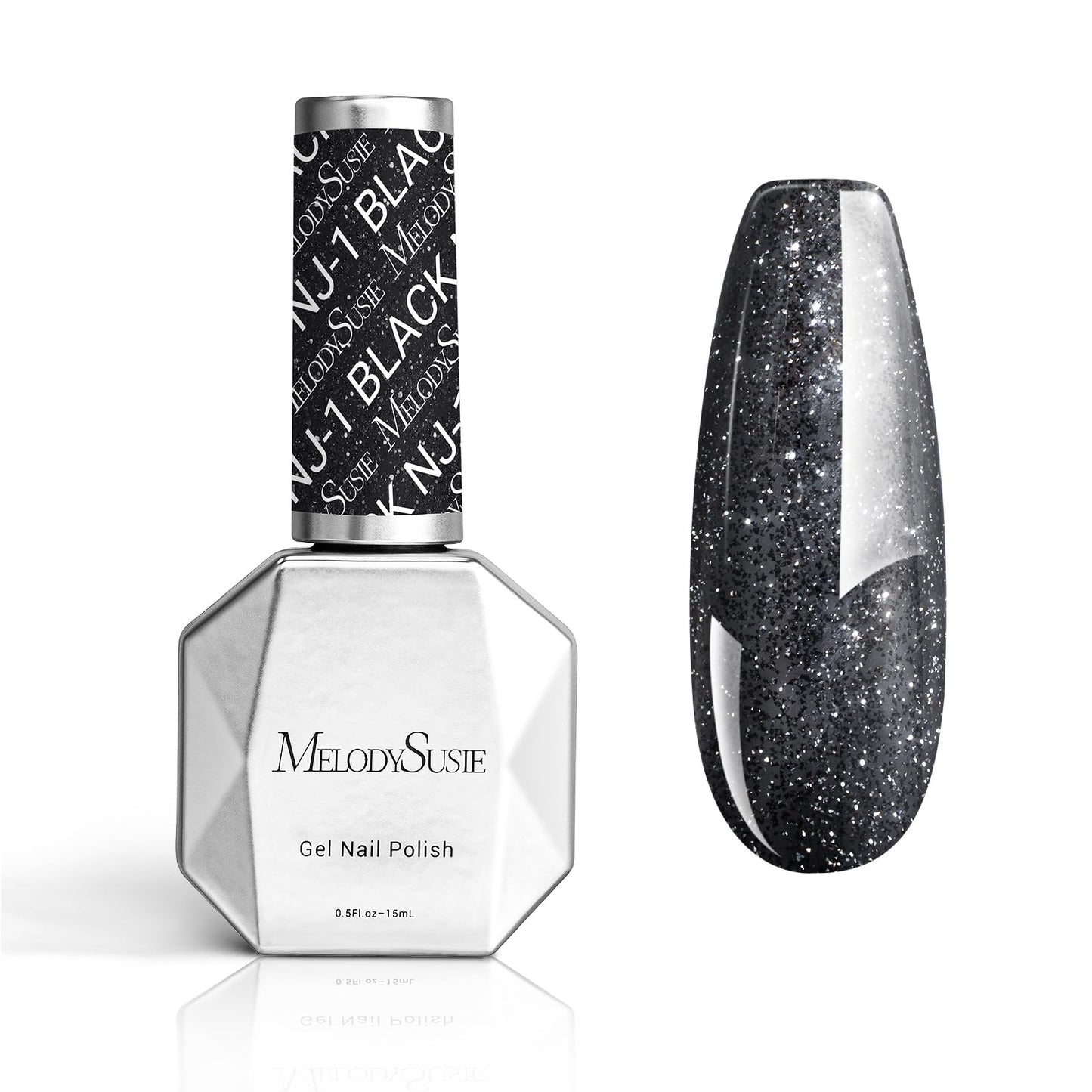 Melodysusie Thick Glitter Gel Nail Polish,0.5Fl Oz Black Diamond Glitter Soak Off Uv Led Reflective Glitter Gel Polish Gift For