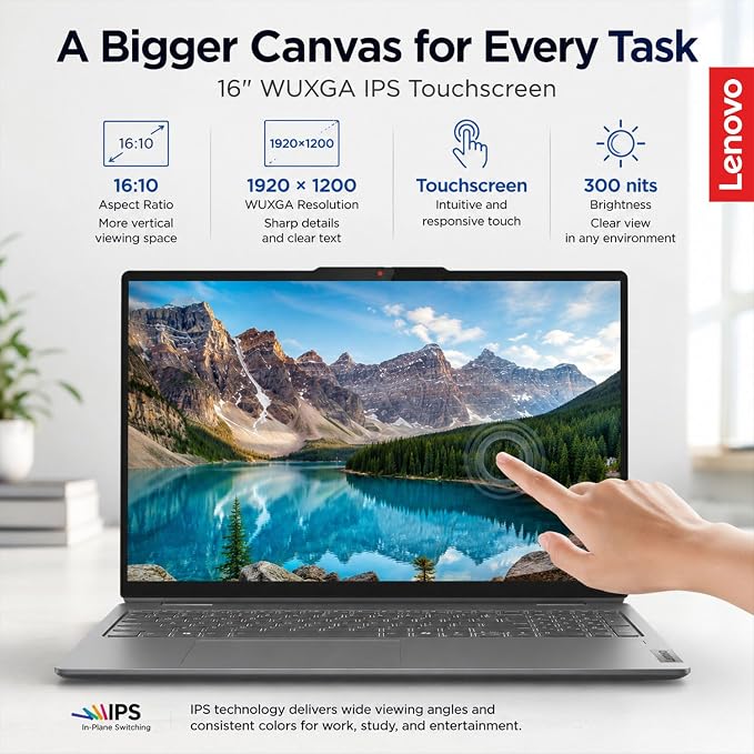 Lenovo IdeaPad 5 2-in-1 Convertible Laptop, AMD Ryzen 7 8845HS Processor, 16" WUXGA IPS Touchscreen, 16GB DDR5 RAM, 512GB SSD, Fingerprint Reader, Backlit Keys, Wi-Fi 6, Windows 11 Home, WOWPC USB