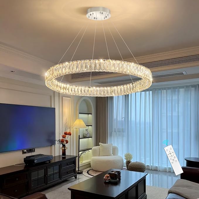 HAIXIANG Modern Crystal Chandelier Dimmable LED Ring Pendant Chandeliers Light