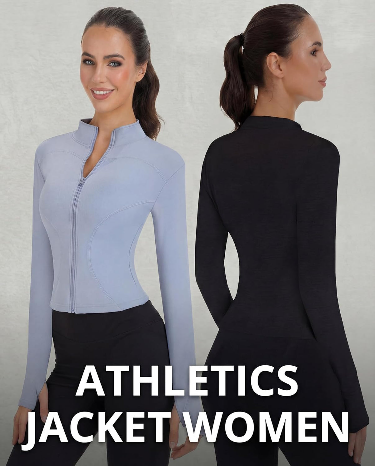 Shyyween Women's Slim Fit Cropped Workout Jacket - Zip-Up Athletic Tops with Thumb Holes | 3 Pack