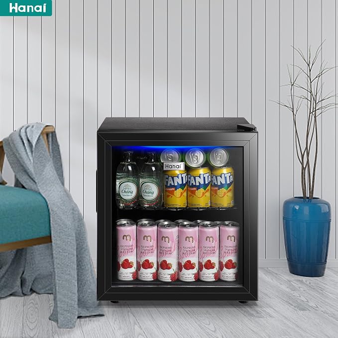 Mini Fridge Cooler 60 Can Beverage Refrigerator Black Mini Beer Fridge Glass Door for Wine Soda Juice Small Drink Cooler Machine Clear Front Removable for Home Office Bar Freestanding