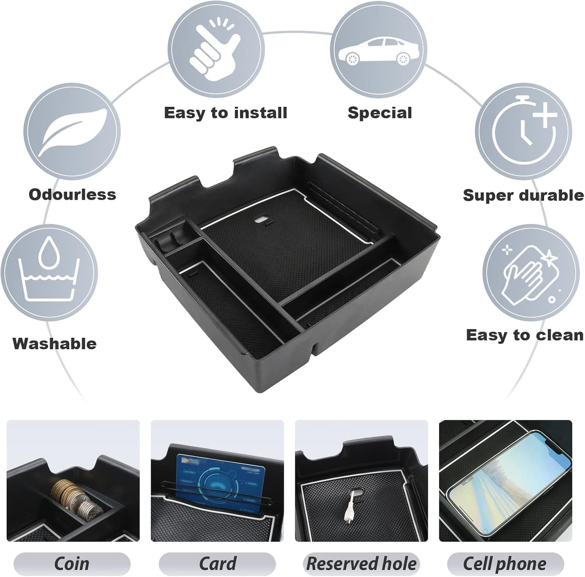 SKTU for 2022-2026 2027 Kia Carnival Center Console Organizer 2024 2025 2026 2027 Carnival Accessories Console Tray 2024 2025 2026 2027 Carnival ABS Console Organizer with Coin and USB Hole (White)