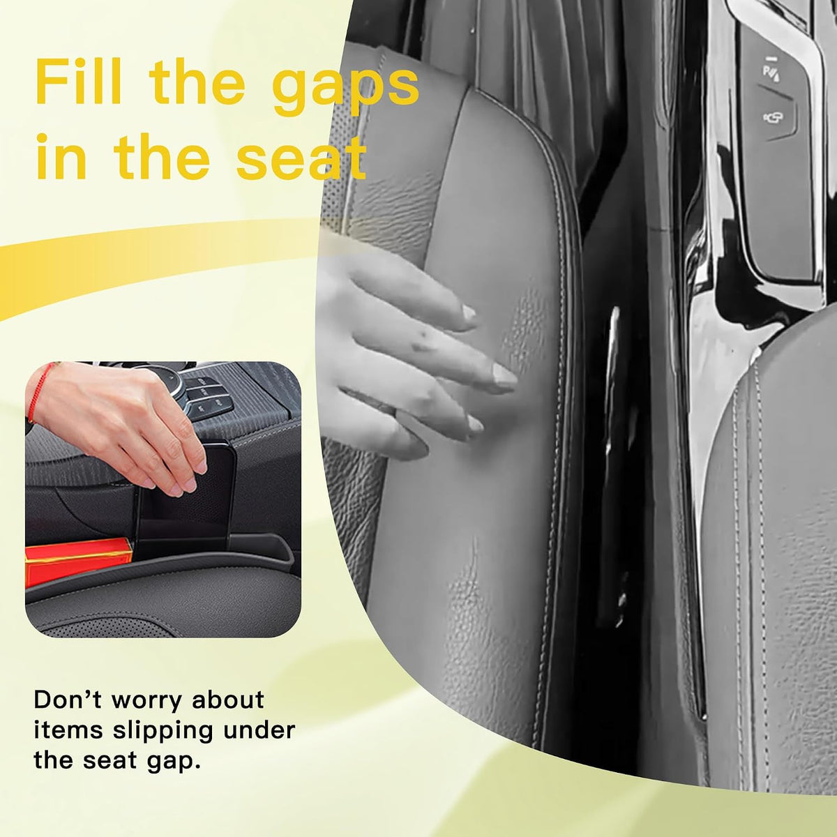 2PCS New Car Seat Gap Stopper with 2 Storage Areas，Car Seat Gap Storage Organizer for Phone Keys Wallet，Universal Car Seat Gap Filler Interior Accessories (Black)