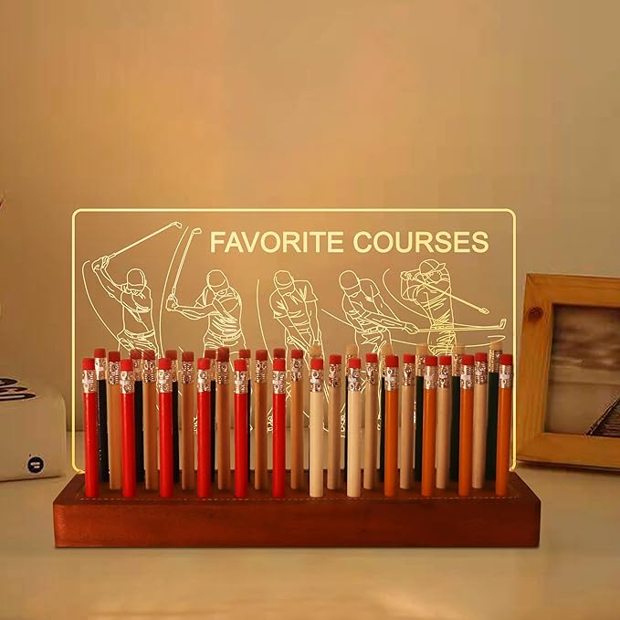 Light Up Golf Pencil Display Case, Wooden Acrylic Accessories with Warm White Lights for Pencil Display and Storage in Homes, Offices, Golf Pro Stores, Golf Museums, and Galleries