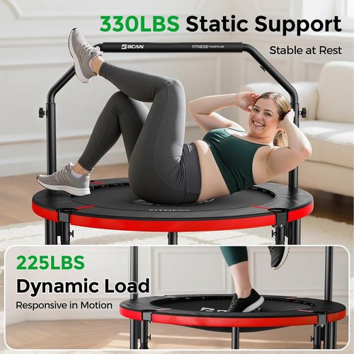 BCAN SP2 Foldable Mini Trampoline - Max Load 330lbs/440lbs, Adjustable Foam Handle for Indoor/Garden Fitness