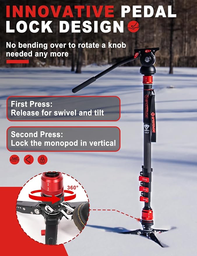 IFOOTAGE Monopod Cobra 3 C180F-P+K5S, 1/4'' & 3/8'' Quick Release Compatible