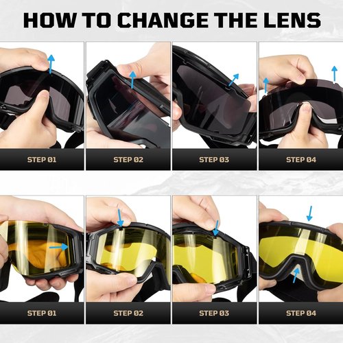1TG Tactical Airsoft Goggles - Anti-Fog Safety Glasses with 3 Impact-Resistant Lenses for Shooting, Skiing & Riding