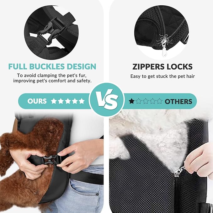 Dog Carrier Backpacks, Adjustable Dog Backpack Carrier, Legs Out Easy-fit Dog Chest Carrier for Medium Small Dogs, Hands Free Dog Front Carrier for Hiking, Cycling（Black XL）