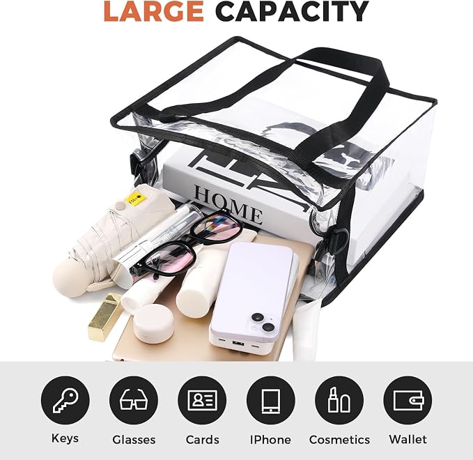 BAGAIL Clear Bags 12x6x12 Stadium Approved Clear Tote Bag