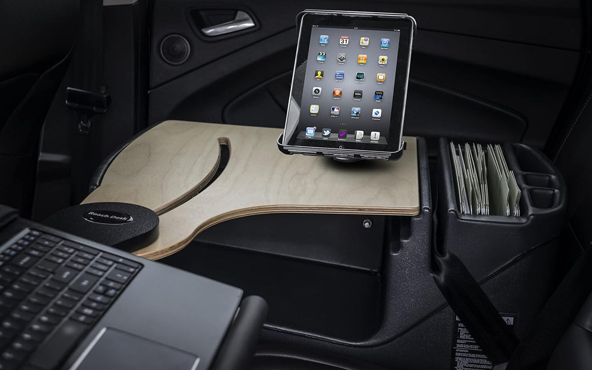 AutoExec AE-RDBS-TM-11M Reach Car Desk for Your Vehicle Workstation and Mobile Office, Back Seat, Natural with Tablet Mount