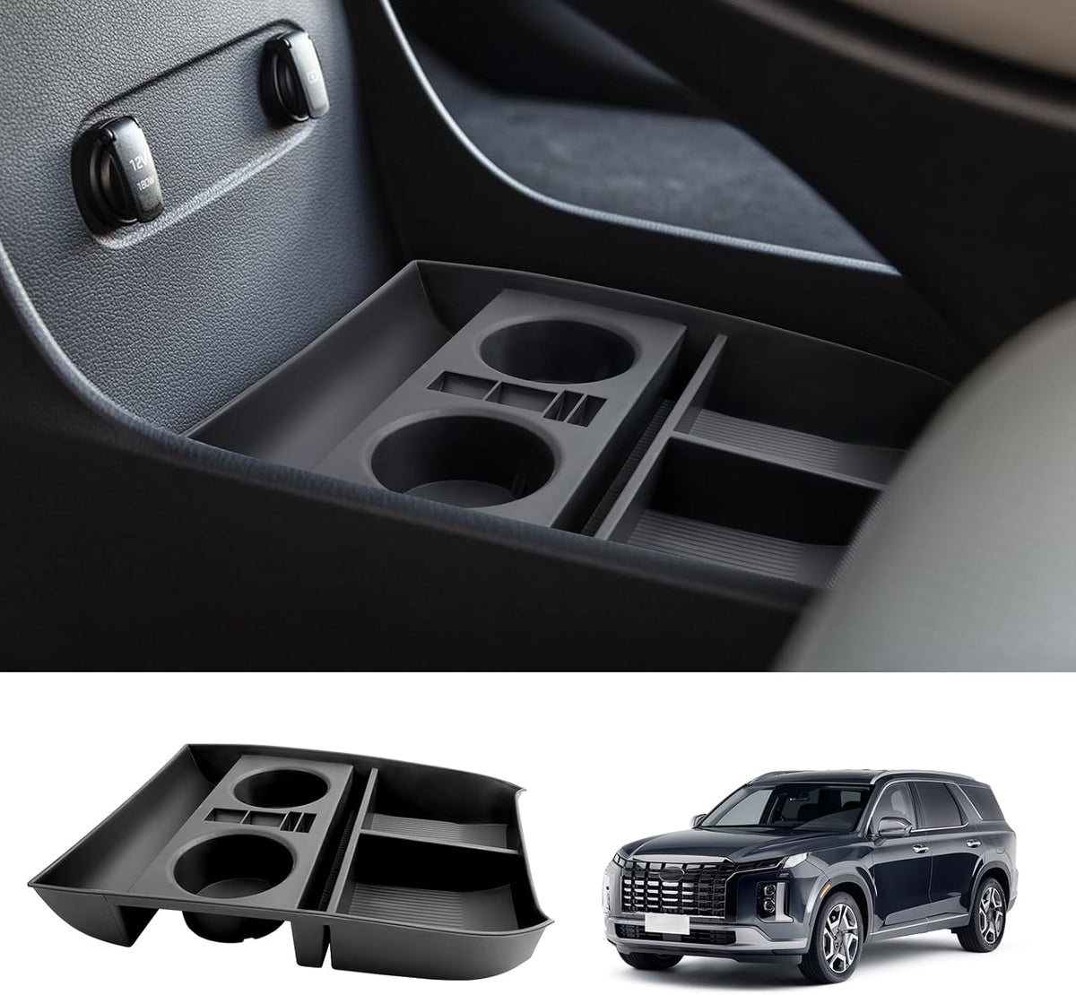 2025 Palisade Lower Console Organizer for 2020 2021 2022 2023 2024 2025 Hyundai Palisade SE/SEL/XRT/Limited/Calligraphy Under Armrest Organizer Insert Tray w/Cup Holder 2025 Palisade Accessories