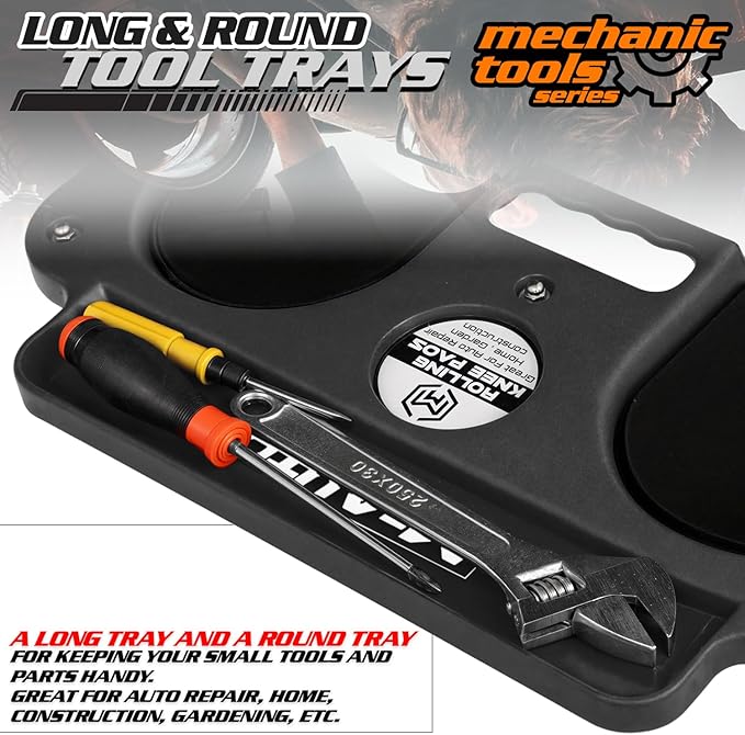 M-AUTO Rolling Knee Creeper Durable Knee Pads with Full 360 Degree Turn Casters and Tool Tray, Garage Kneeling Pads on Swivel Castors for Home Workshop Auto Repairing Maintaining, Black
