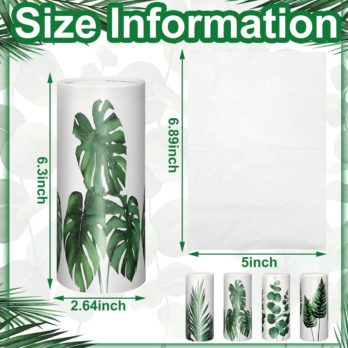 Zonon 8 Pcs Greenery Car Tissue Cylinder with 3-ply Facial Tissue Bulk Round Tissues Holder Box Spring Travel Cylinders Tubes for Car Decoration with 50 Sheets for Cup Holder Round Container