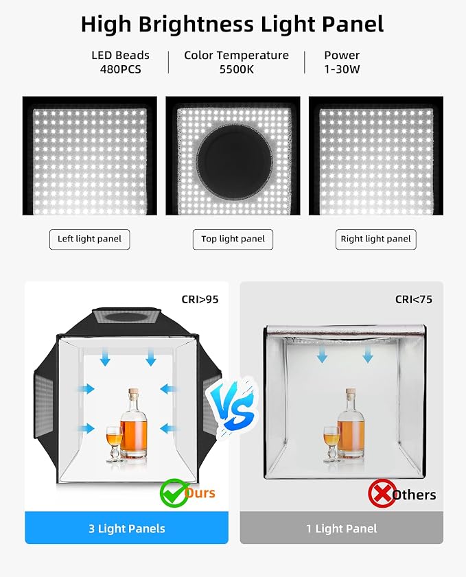 Glendan Light Box for Photography: 16"x16" Portable Photo Studio Soft Box