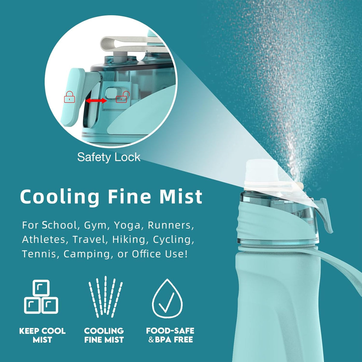 Skiennix 24oz Insulated Misting Water Bottle - 2-in-1 Mist & Sip Stainless Steel Design for Sports & Fitness