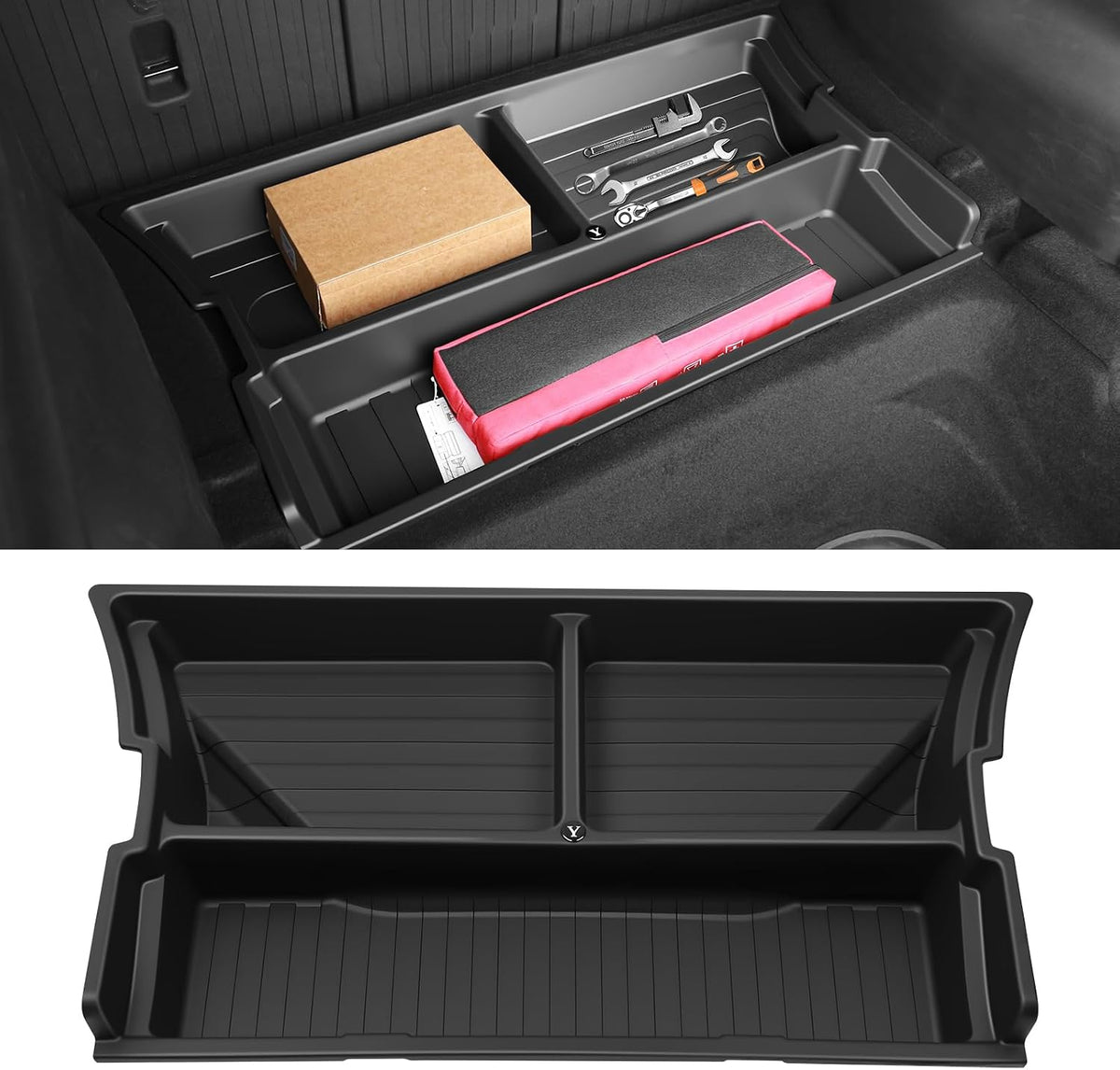 Hidden Trunk Organizer Tray for Tesla Model Y 2019-2026, Custom-Fit Rear Underfloor Storage Box, Durable ABS Compartment for Tools, Emergency Gear & Cleaning Supplies, Quick Access