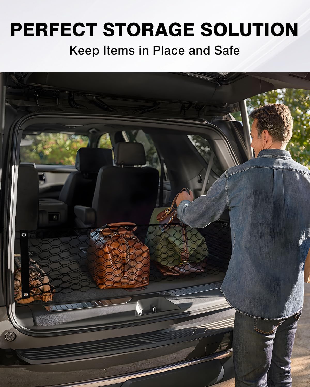 Karltys Envelope Style Cargo Net for Nissan Pathfinder 2022-2024 2025 2026, Highly Elastic Pathfinder Rear Trunk Cargo Net, Heavy Duty Nylon Mesh Storage Netting Organizer with Durable Hooks