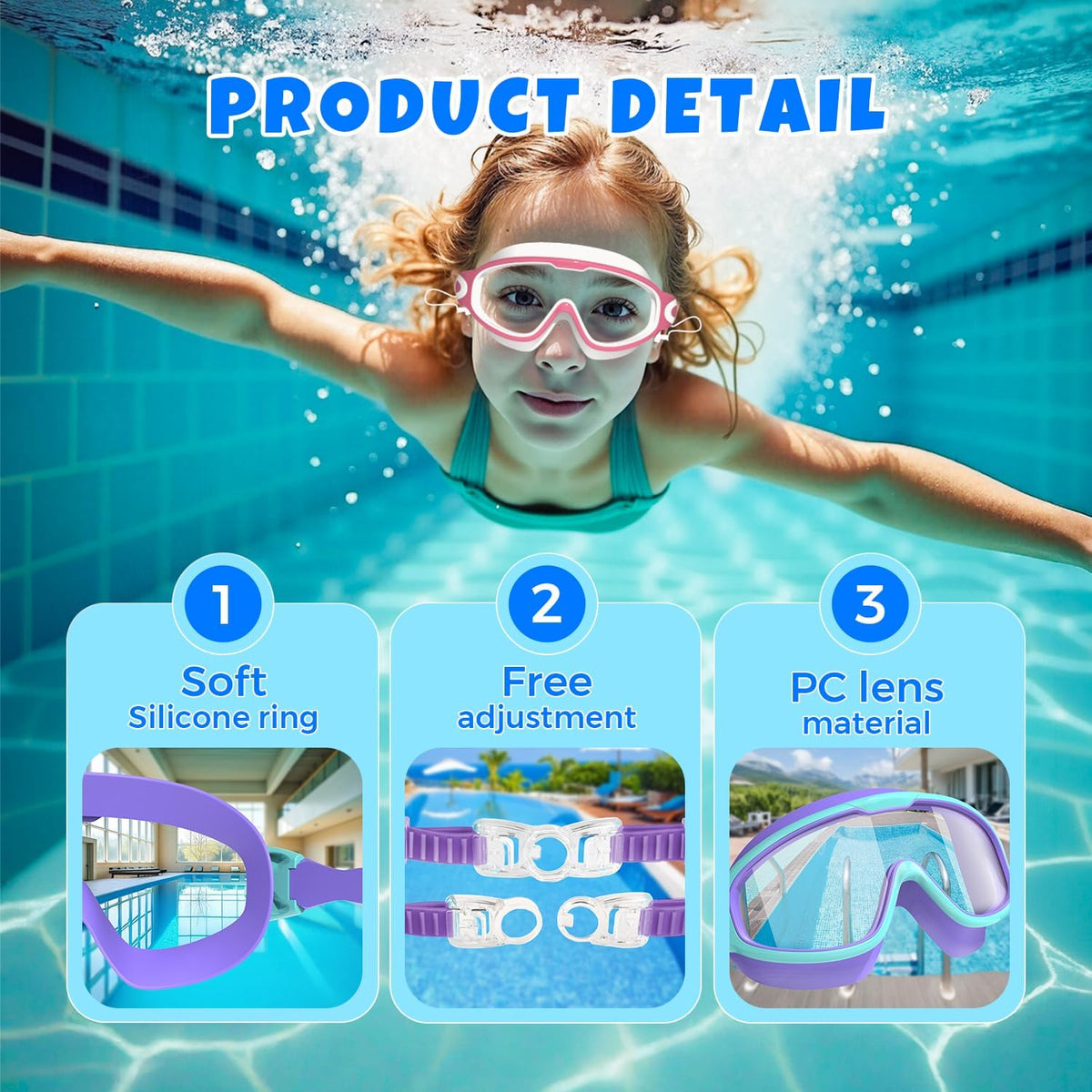 Skiennix Swim Goggles for Kids 3-15 | Large Frame, Anti-Fog & UV Protection - 2 Pack with Earplugs